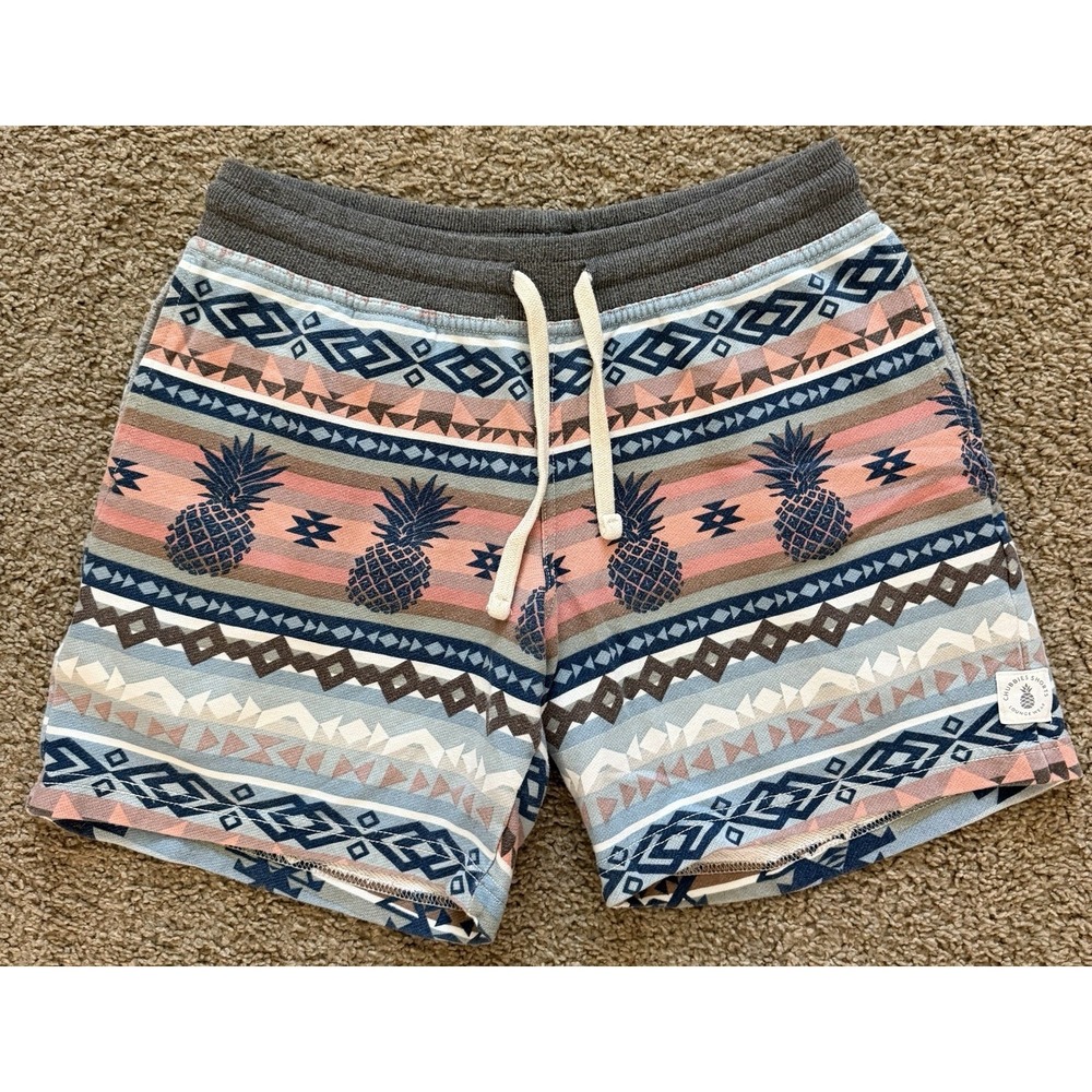 Chubbies Men's Blue Geometric Pineapple Sweat Shorts Drawstring Size Small 7"